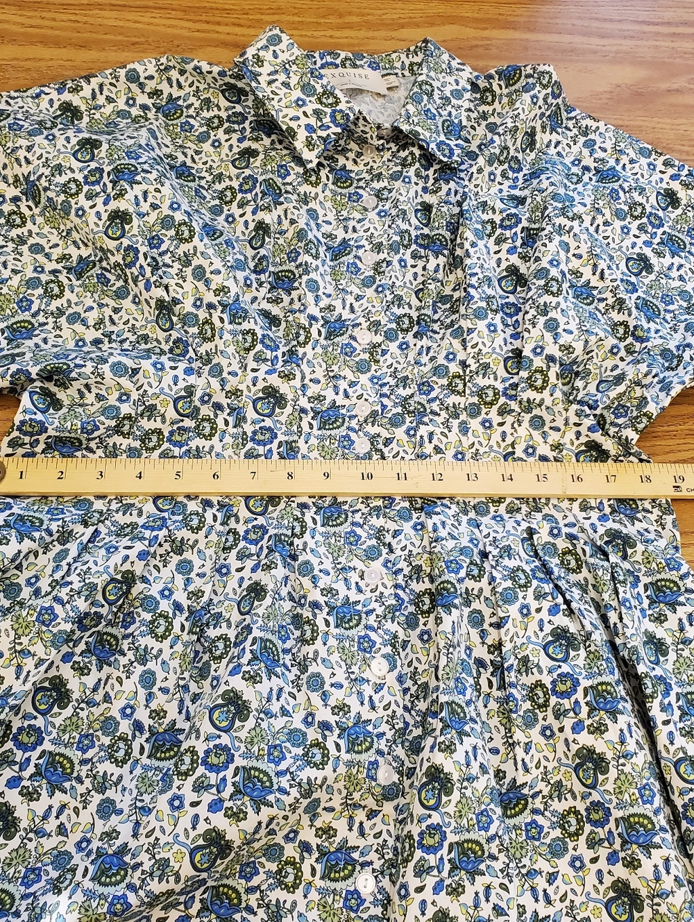 Janice Dress Mini By Exquise Floral Smocked Waist in Blue White Muticolor Large - Picture 8 of 12